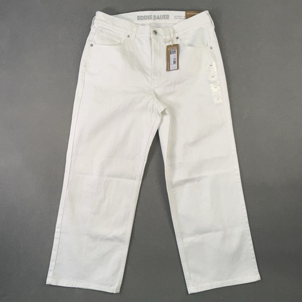 Women's Eddie Bauer Authentic Voyager High Rise Everyday Easy Crop White Size 14
